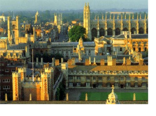Kiến trúc của vài colleges cổ xưa ở ngay trung tâm thành phố Cambridge. 